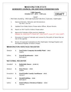 WASHINGTON STATE  ADVISORY COUNCIL ON HISTORIC PRESERVATION 158th Agenda October 24th, 2013 9:00 a.m.