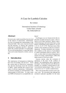 A Case for Lambda Calculus Ike Antkare International Institute of Technology United Slates of Earth 