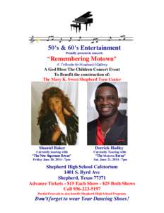 50’s & 60’s Entertainment Proudly present in concert: “Remembering Motown” A Tribute to Musical History