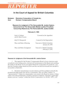 WORKERS’ COMPENSATION  REPORTER In the Court of Appeal for British Columbia Between: And: