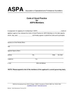 ASPA  Association of Specialized and Professional Accreditors Code of Good Practice for