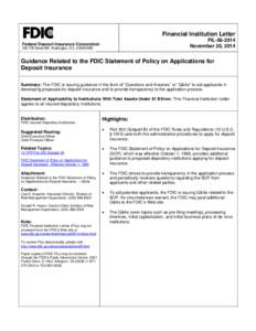 Financial Institution Letter FIL[removed]November 20, 2014 Federal Deposit Insurance Corporation 550 17th Street NW, Washington, D.C[removed]
