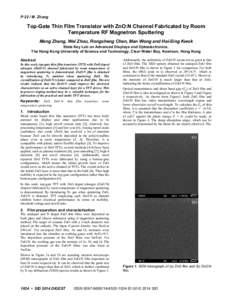 Zinc oxide / Atomic layer deposition / Oxide thin film transistor / Sputter deposition / Thin-film transistor / Center of Excellence in Nanotechnology at AIT / Chemistry / Thin film deposition / Ultraviolet radiation