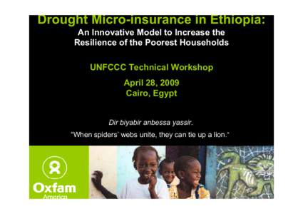 Drought Micro-insurance in Ethiopia: An Innovative Model to Increase the Resilience of the Poorest Households UNFCCC Technical Workshop April 28, 2009 Cairo, Egypt