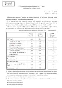 Provisional Translation A Forecast of Economic Situation for FY[removed]Calculated by Cabinet Office) S e p t e m b e r 2 6 , [removed]Cabinet Office