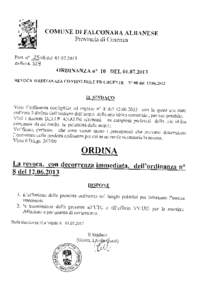 COMUNE DI FALCONARA ALBANESE Provinciadi Cosenza Pror.no LSag del 0r[removed]auBoil. 329 ORDINANZA no 10 DEL[removed]REVocA ORDINANAZA
