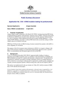 Public Summary Document Application No[removed]KRAS mutation testing for panitumumab Sponsor/Applicant/s: Amgen Australia