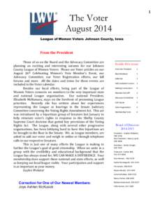 1  The Voter August 2014 League of Women Voters Johnson County, Iowa