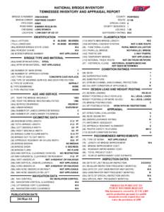 NATIONAL BRIDGE INVENTORY TENNESSEE INVENTORY AND APPRAISAL REPORT COUNTY: FENTRESS ROUTE: 01180 SPECIAL CASE: 0