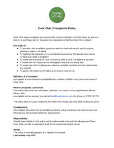     Code Club | Complaints Policy     