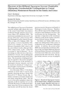 Discovery of the Milliped, Tiganogona brownae Chamberlin (Diploda: Chordeumatida: Cleidogonidae) in Central Oklahoma; Westernmost Records for the Family and Genus