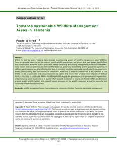 Mongabay.com Open Access Journal - Tropical Conservation Science Vol. 3 (1):, 2010  Conservation letter Towards sustainable Wildlife Management Areas in Tanzania
