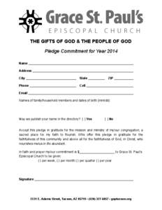 THE GIFTS OF GOD & THE PEOPLE OF GOD Pledge Commitment for Year 2014 Name Address City