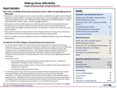 Making Home Affordable Report Highlights Program Performance Report Through OctoberMore Than 1.8 Million Homeowner Assistance Actions Taken through Making Home