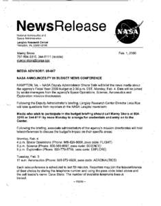Teleconference / Shana Dale / Government / Budget of NASA / NASA / Langley Research Center