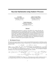 Bayesian Optimization using Student-t Processes  Andrew Gordon Wilson Department of Engineering Cambridge University 