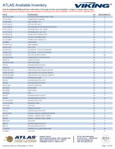 ATLAS Available Inventory Note the Inventory Valid as of date at the bottom of the page and that stock/availability is subject to change without notice. Please contact your customer service representative for pricing and