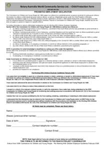 Rotary Australia World Community Service Ltd. – Child Protection Form ACN[removed]PROHIBITED EMPLOYMENT DECLARATION The Commission for Children and Young People Act 1998 makes it an offence for a prohibited person 