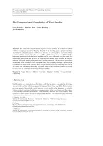 Preprint submitted to Theory of Computing Systems November 22, 2010 The Computational Complexity of Weak Saddles Felix Brandt · Markus Brill · Felix Fischer · Jan Hoffmann