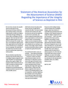 Statement of the American Association for the Advancement of Science (AAAS) Regarding the Importance of the Integrity of Science as Depicted in Film For more than a decade, the nonprofit American Association for the