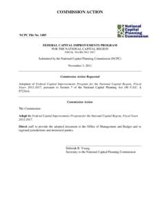 COMMISSION ACTION  NCPC File No[removed]FEDERAL CAPITAL IMPROVEMENTS PROGRAM FOR THE NATIONAL CAPITAL REGION FISCAL YEARS[removed]