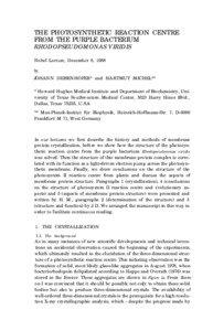 THE PHOTOSYNTHETIC REACTION CENTRE FROM THE PURPLE BACTERIUM RHODOPSEUDOMONAS VIRIDIS