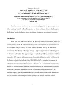 USEPA: OCIR: Testimony of Robert Meyers,Associate Assistant Administrator, US EPA, May 8, 2007