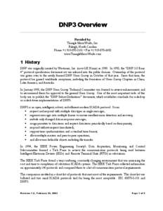 DNP3 Overview Provided by: Triangle MicroWorks, Inc. Raleigh, North Carolina Phone +[removed] • Fax +[removed]www.TriangleMicroWorks.com