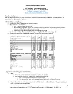 Sponsorship Application/Contract STM Annual U. S. Spring Conference Tuesday, April 24 – Thursday, April 26, 2018 Sheraton Philadelphia Downtown  201 N. 17th Street, Philadelphia, PA 19103