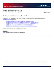 HAMP REPORTING UPDATE March 5, 2014 New Beta Schema and Column Header Files Now Posted The following beta versions of the April 28, 2014 Release schemas and column header files were posted on HMPadmin.com (login required