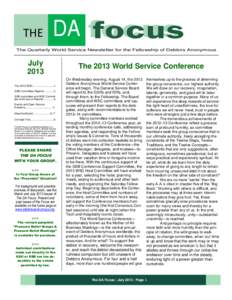 THE  DA focus focus  The Quarterly World Service Newsletter for the Fellowship of Debtors Anonymous