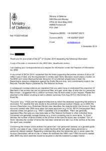 Ministry of Defence DBS Records Review PP34 20 Store Bldg[removed]HMNB Portsmouth PO1 3NH Telephone [MOD]: +[removed]