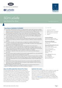 SGH LaSalle  New Zealand Fact Sheet Issue Date 8 AugustContents