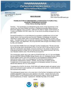 NEWS RELEASE FOR IMMEDIATE RELEASE May 12, 2014 NEWS RELEASE