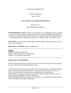 COASTAL CONSERVANCY Staff Recommendation April 27, 2006 SANTA MONICA BAY RESTORATION PLAN File No[removed]Project Manager: Marc Beyeler