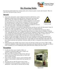 Dry Drawing Media Dry drawing media includes dust-creating media such as charcoal, pastels, crayons and oil pastels. These are often fixed with aerosol spray fixatives. Hazards 1. Pastel sticks and pencils consist of pig