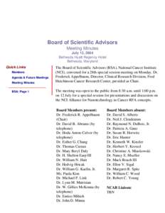 NCIDEA: Board of Scientific Advisors Meeting Minutes of July 12, 2004