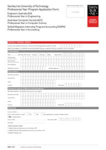 Swinburne University of Technology Professional Year Program Application Form Representative/agent stamp  (if applicable)