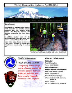 Weekly Construction Update — April 10, 2014  Nisqually21,to2013 Paradise Road, Phase I in