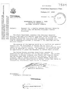 Request for a Meeting between National Security Advisor Lake and Rwandan President Pasteur Bizimungu, October 11, 1995