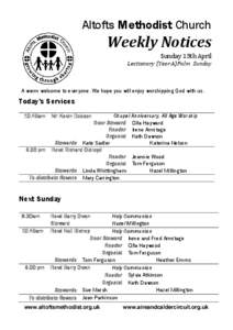 Altofts Methodist Church  Weekly Notices Sunday 13th April  Lectionary (Year A)Palm Sunday