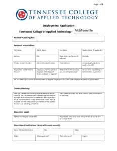 Page 1 of 8  Employment Application McMinnville Tennessee College of Applied Technology - ________________