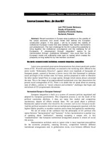 Economic Theories – International Economic Relations  EUROPEAN ECONOMIC MODEL: QUE VADIS UE? Lect. PhD Cosmin Marinescu Faculty of Economics, Academy of Economic Studies,