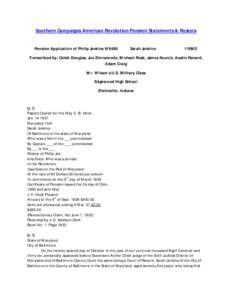 Southern Campaigns American Revolution Pension Statements & Rosters Pension Application of Philip Jenkins W9486 Sarah Jenkins  f18MD