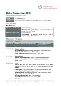 Global Perspectives 2015 The international CSO leaders’ forum Dates: 4-6 November 2015