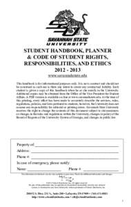 Student Handbook, PLANNER & Code of Student Rights, RESPONSIBILITIES, and etHiCS[removed]www.savannahstate.edu