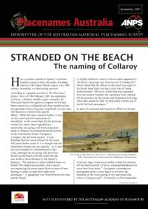 September, 2007  STRANDED ON THE BEACH The naming of Collaroy  H