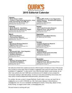 2015 Editorial Calendar January July  • What’s Ahead in 2015?