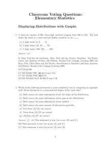 Classroom Voting Questions: Elementary Statistics Displaying Distributions with Graphs 1. A data set consists of fifty three-digit numbers ranging from 180 to 510. The best . choice for stems in a stem-and-leaf display w