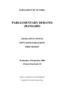 PARLIAMENT OF VICTORIA  PARLIAMENTARY DEBATES (HANSARD)  LEGISLATIVE COUNCIL